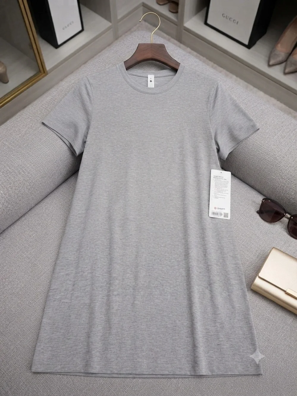 lululemon athletica Light Gray Short Sleeve T-Shirt Mini Dress